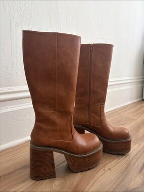 Dolls Kill Brown Tall Platform Boots